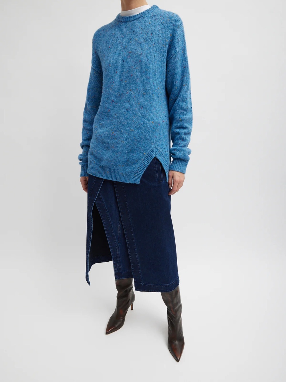 Tibi Light Blue Speckled Crewneck Sweater